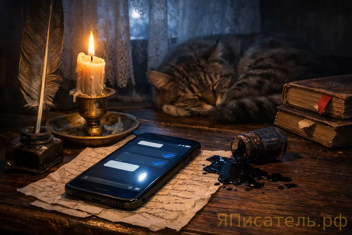 Евгений Онегин в WhatsApp: «Я вам пишу — чего же боле?» → «Отправлено. Два синих. Читает...»