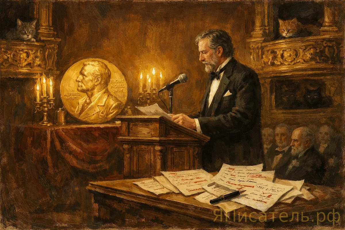 Российский писатель получает Нобелевскую премию по литературе за вклад в мировую культуру